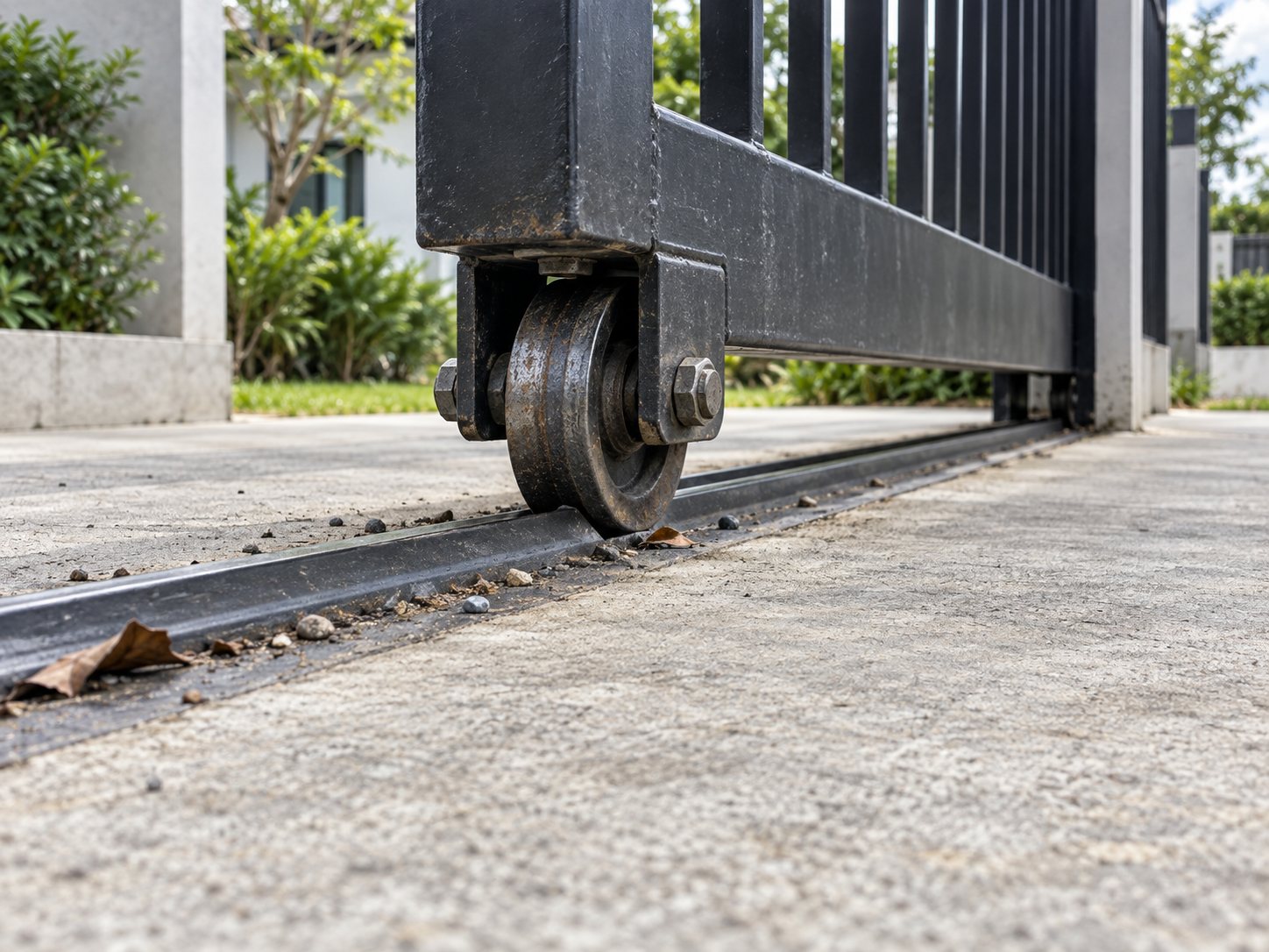 Worn slide gate roller and track causing slow or jerky movement